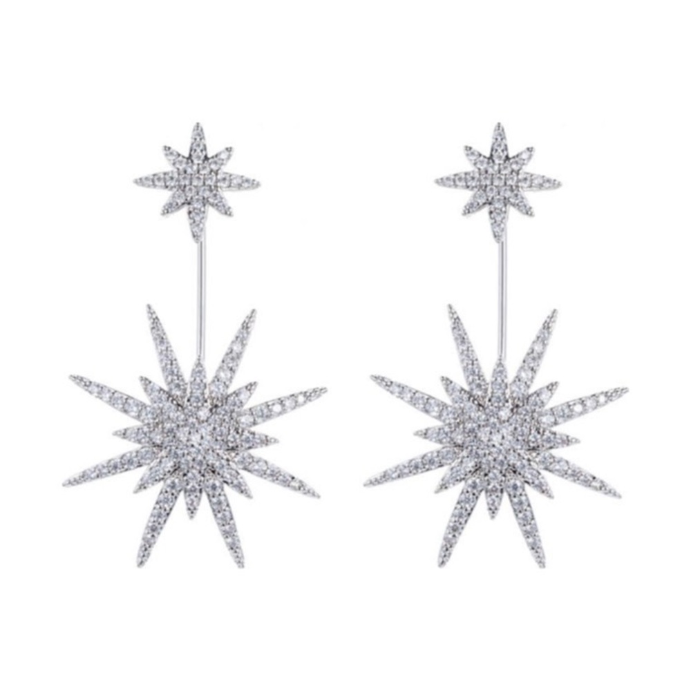 Eye Candy LA Northstar CZ Starburst Convertible Statement Earrings Silver